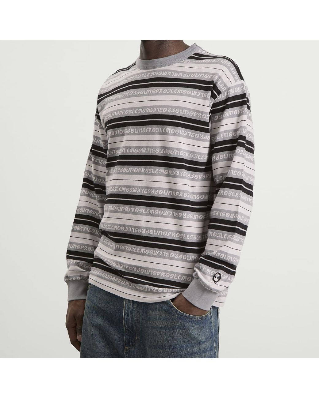 No Problemo Gray Jacquard Stripe Long Sleeve T-Shirt for men