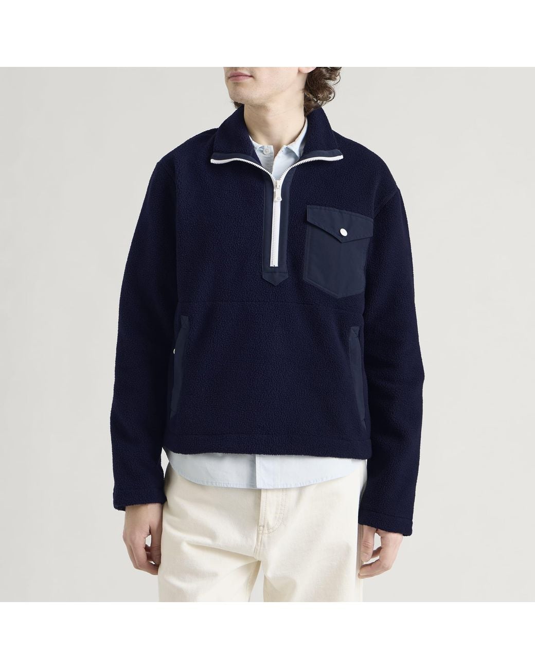 Drake's Blue Quarter Zip Fleece for men