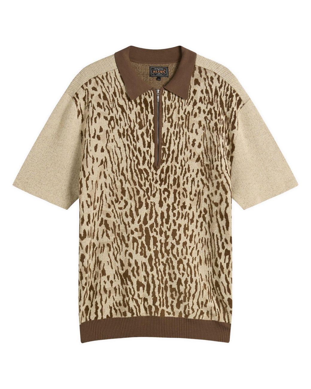 Beams Plus Natural Animal Jacquard Knit Polo for men