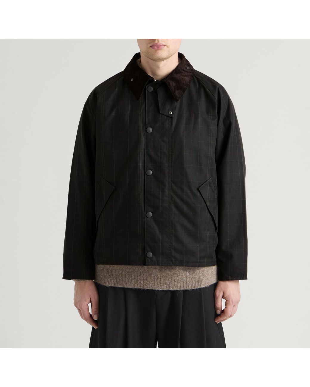 Barbour Black Tartan Transport Wax Jacket for men