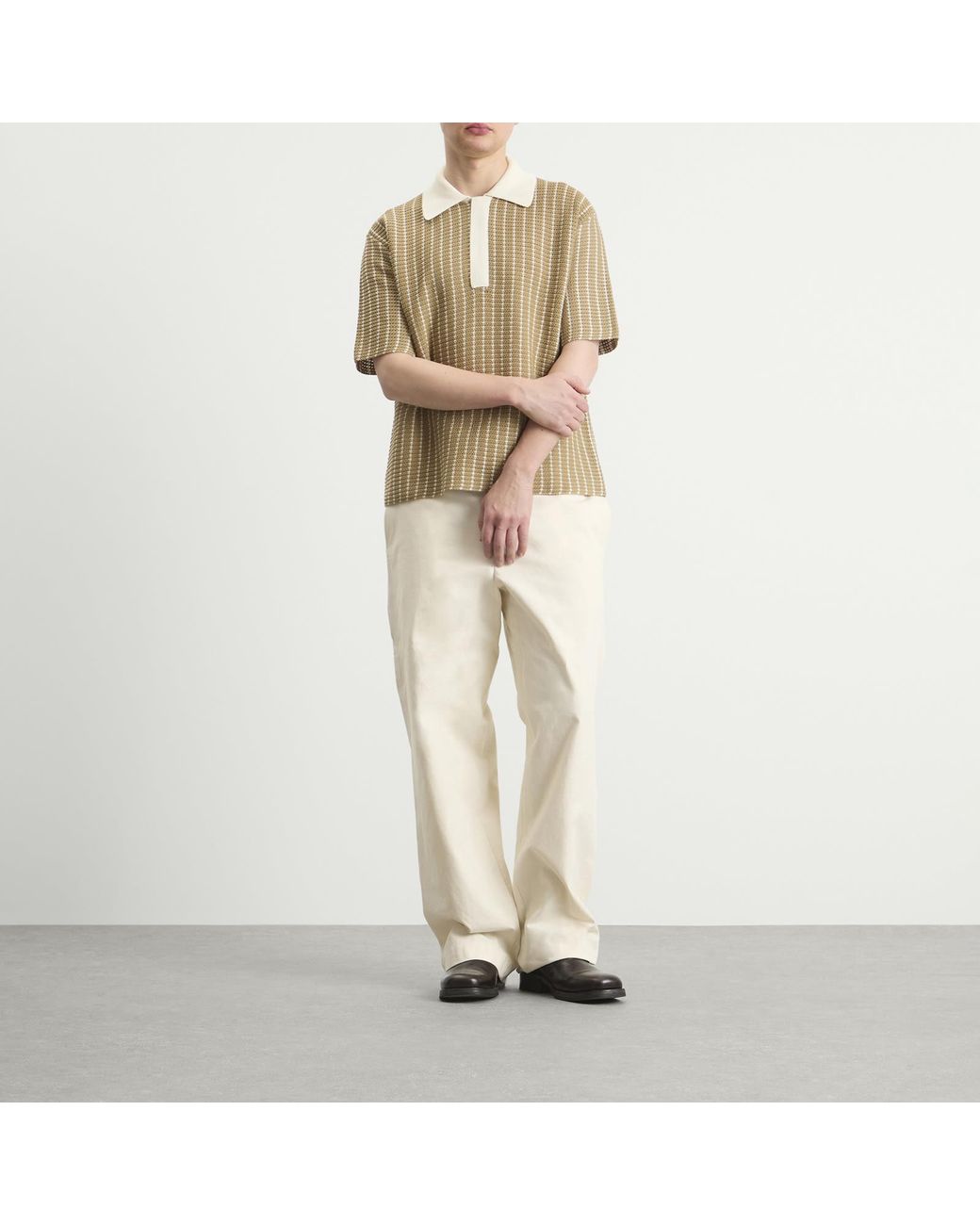 Jil Sander Brown Cotton Bi-Colour Net Stitch Polo for men