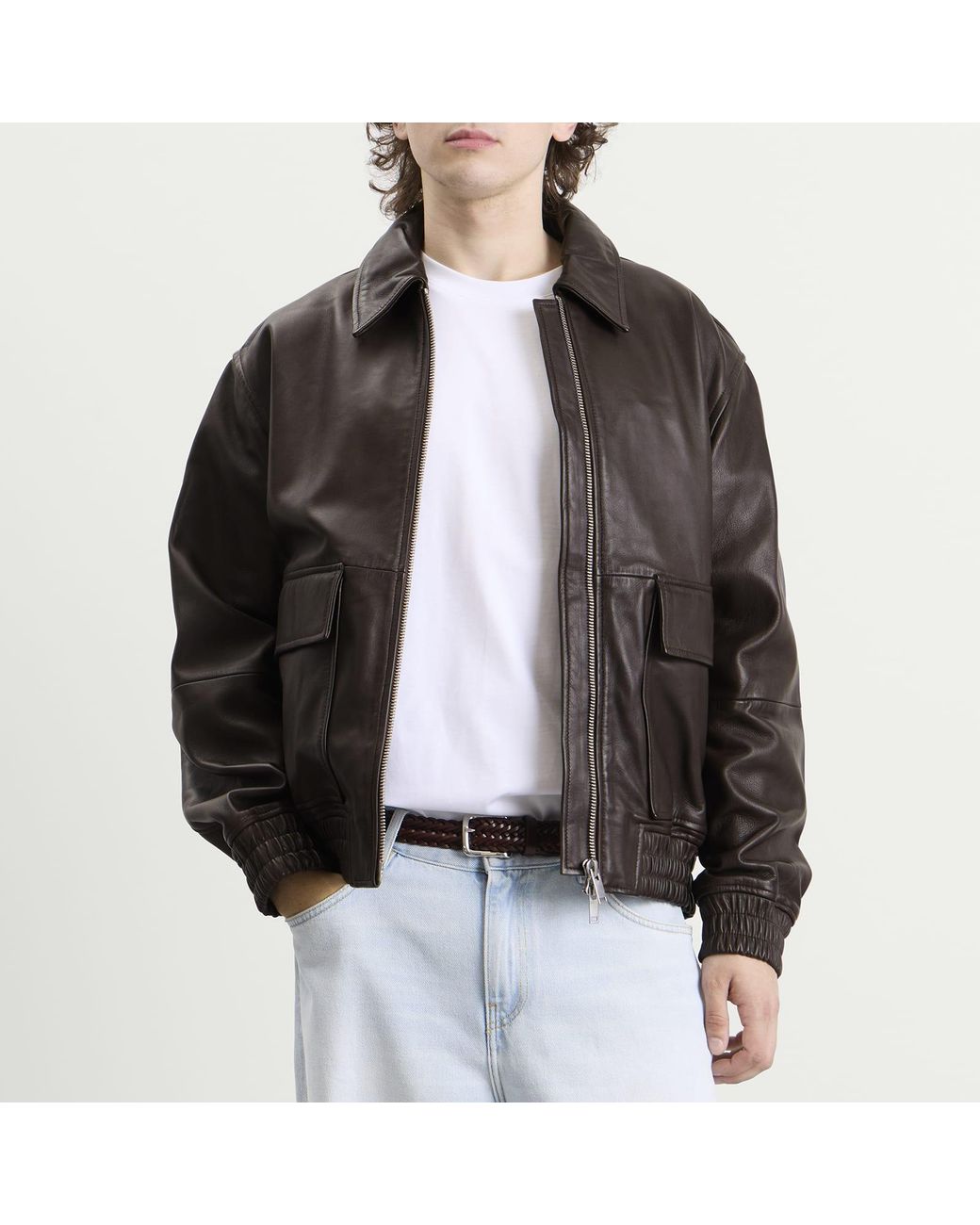 Studio Nicholson Black Piston Leather Bomber Jacket for men