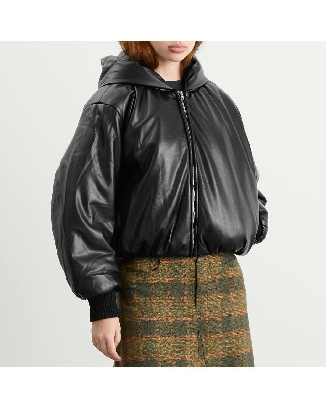Acne Black Offy Grainy Faux Leather Hooded Coat