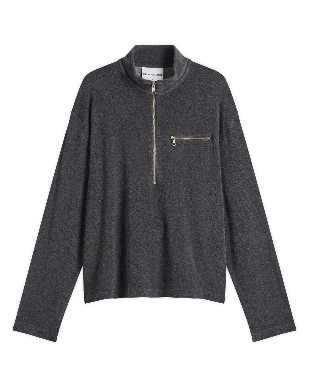 MKI Miyuki-Zoku Gray Towelling Quarter Zip for men