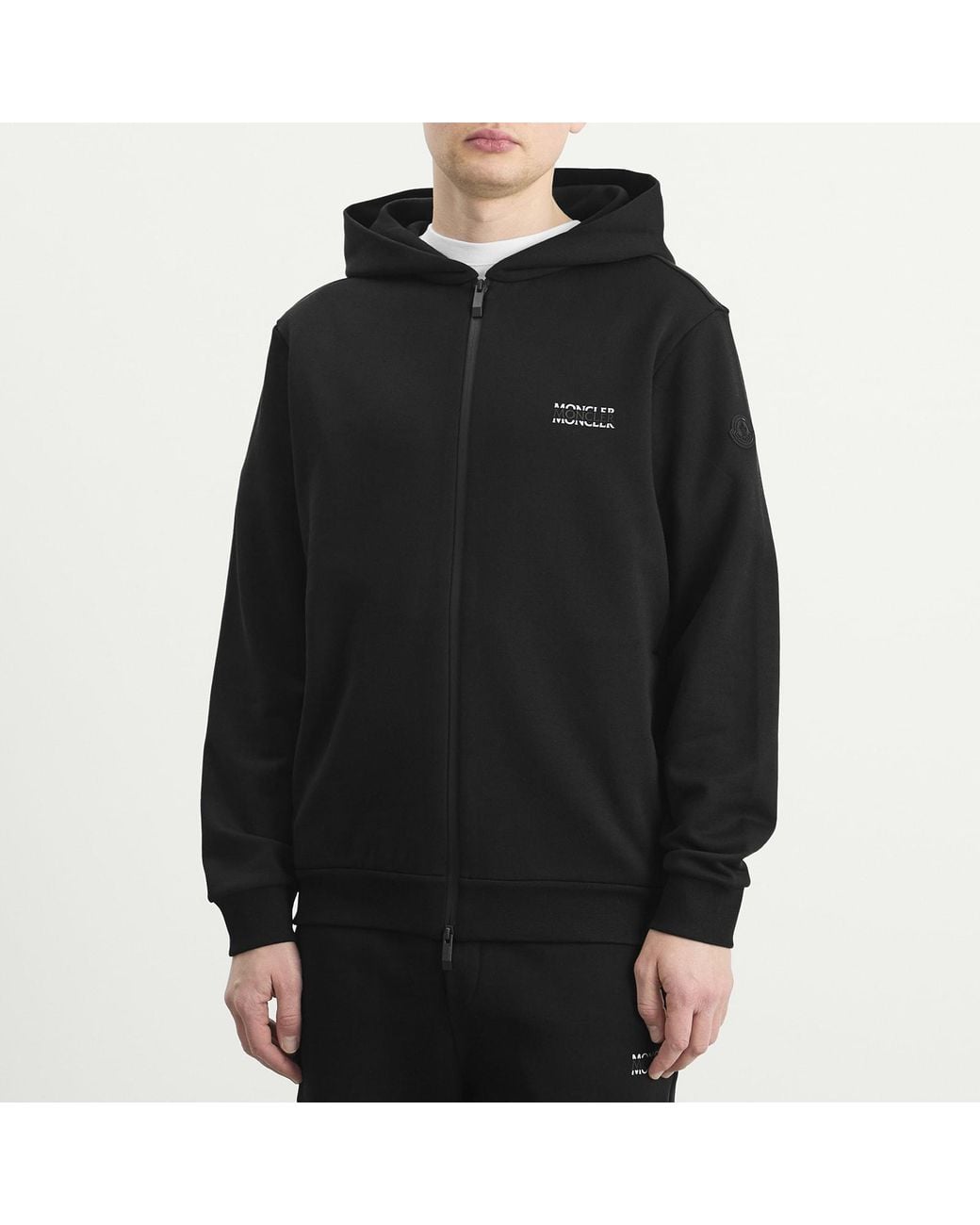 Moncler Black Stripe Logo Zip Up Hoodie for men