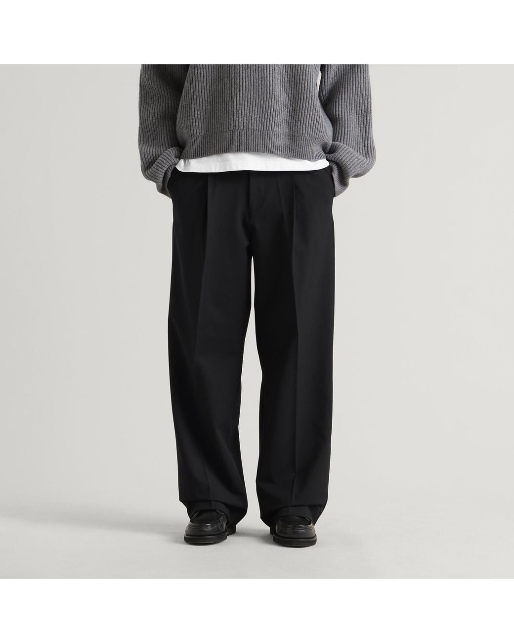 Wax London Black Piper Wool Blend Pleated Trousers for men