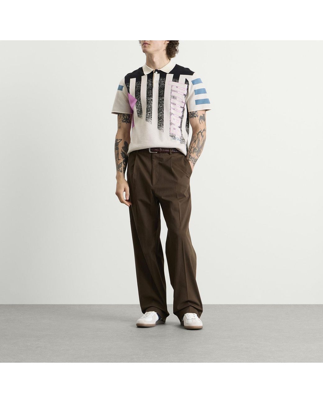 Les Deux White Prince Intarsia Knitted Polo for men