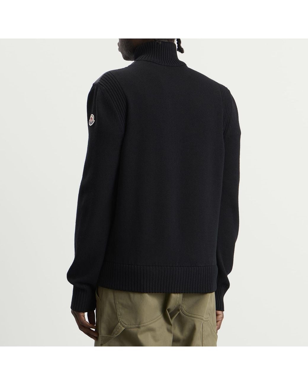 Moncler Black Hybrid Padded Front Wool Zip Jacket for men