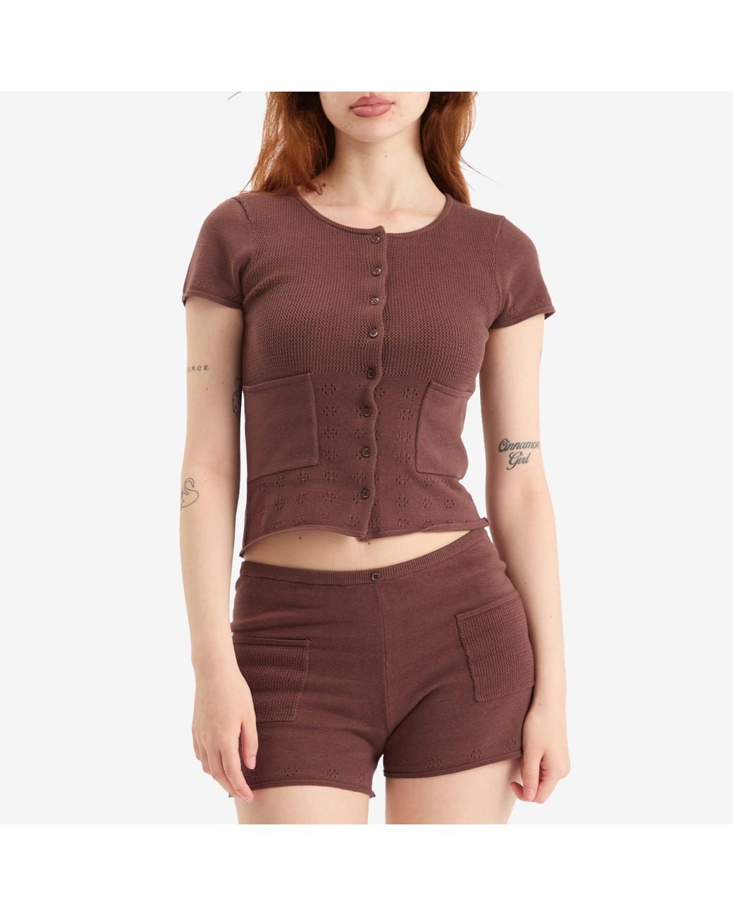 Peachy Den Red Marie Knit Polo Top