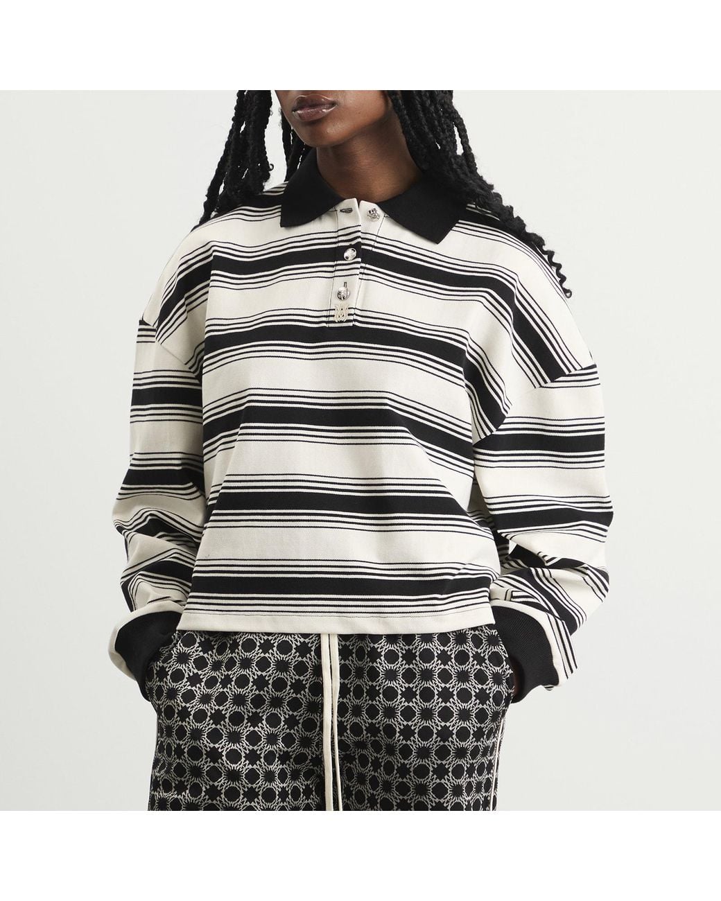 Amiri Gray Ma Stripe Oversized Polo Top
