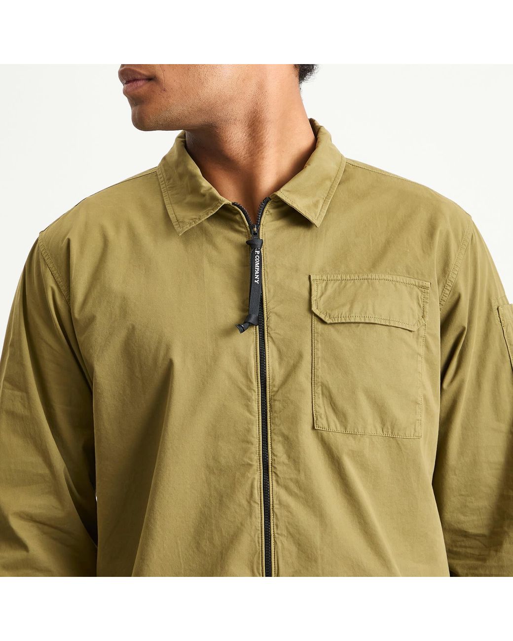 C P Company Green Organic Gabardine Zip Overshirt for men