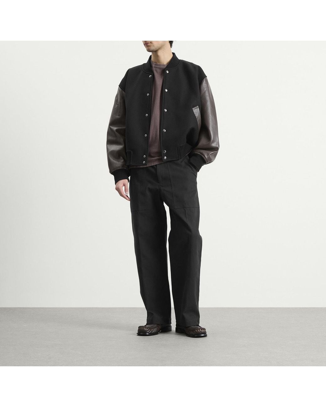 Studio Nicholson Black Alph Leather Wool Varsity Bomber Jacket for men