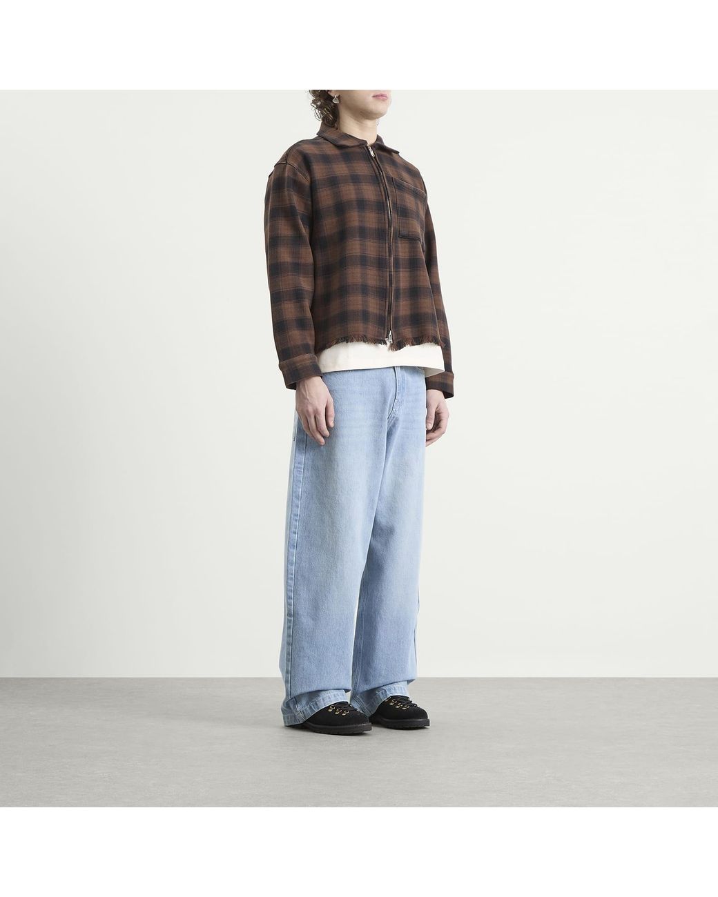 About Blank Gray Plaid Zipped Overshirt for men