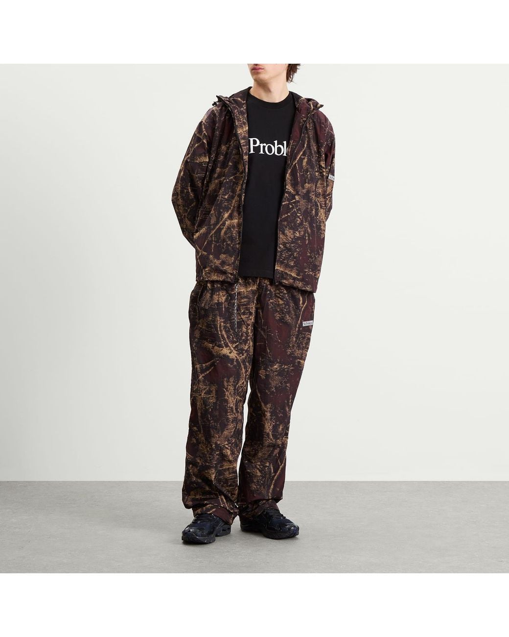 No Problemo Brown Forest Glitch Nylon Jacket for men