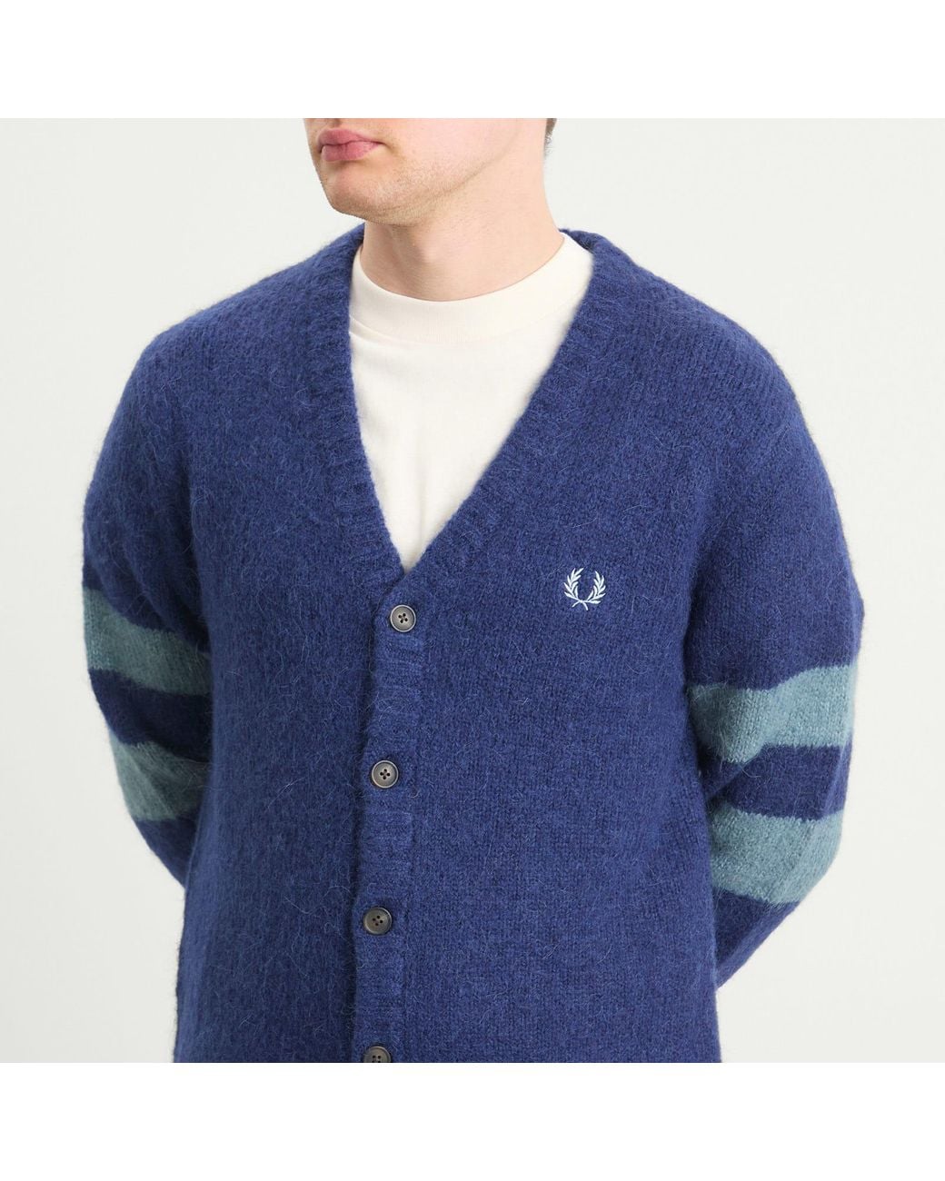 Fred Perry Blue Chunky Tipped Sleeve Alpaca Cardigan for men