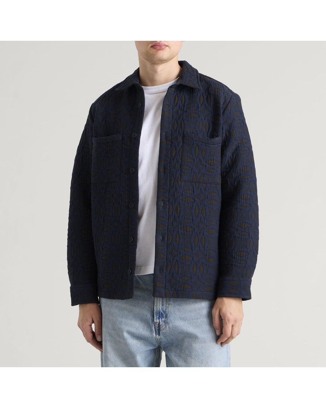 Wax London Blue Otto Ornate Quilt Overshirt for men