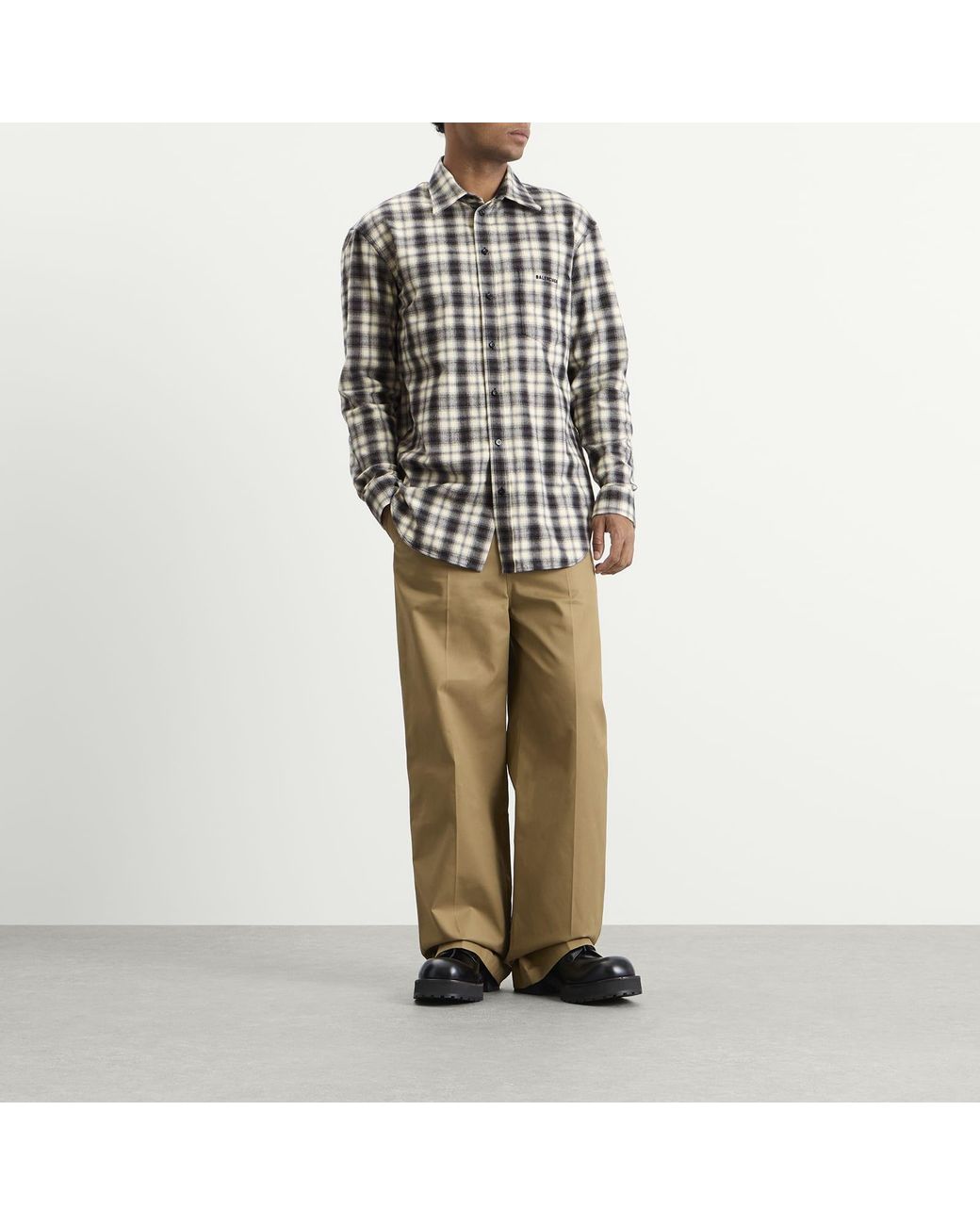 Balenciaga Black Regular Fit Check Flannel Shirt for men