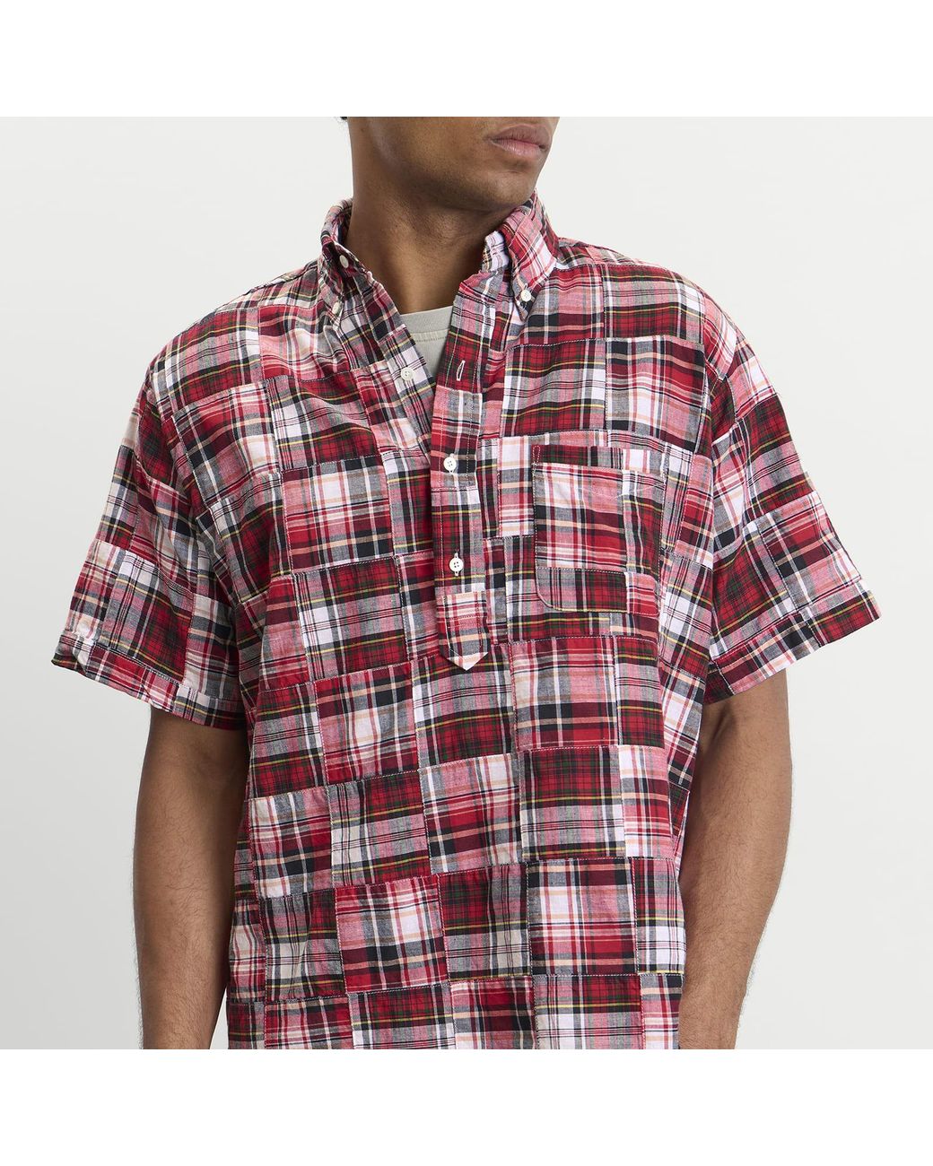 Beams Plus Red Pullover Patchwork Masras Shirt for men