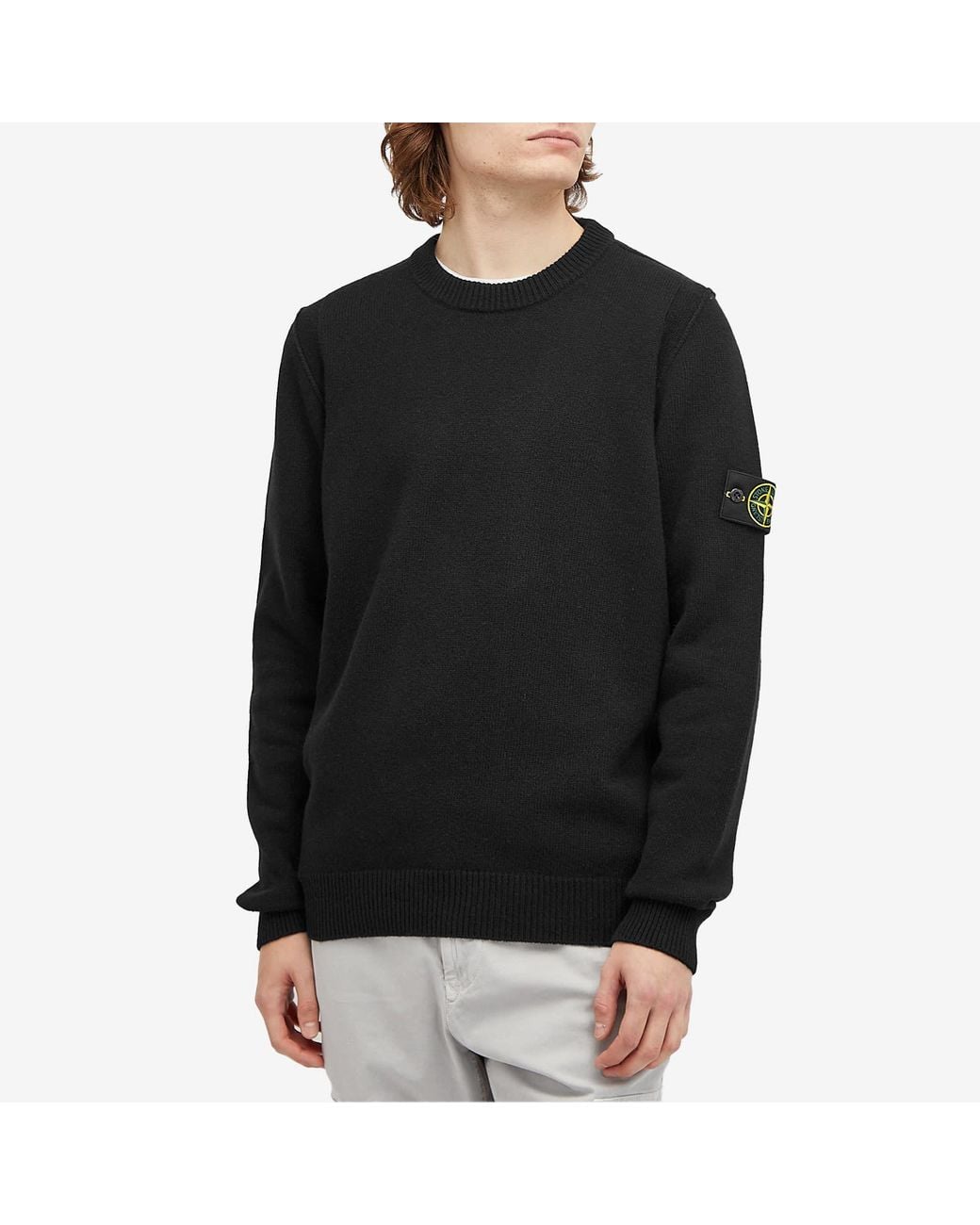 Stone Island Black Reverse Seam Lambswool Crew Neck Jumper for men