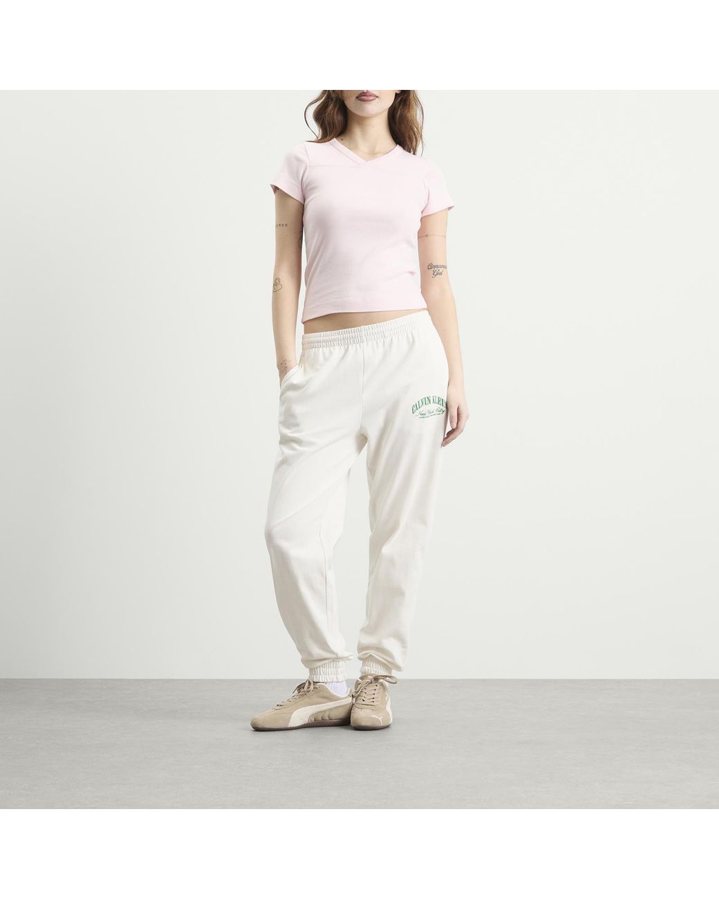 Calvin Klein White Logo Cotton Jersey Jogger