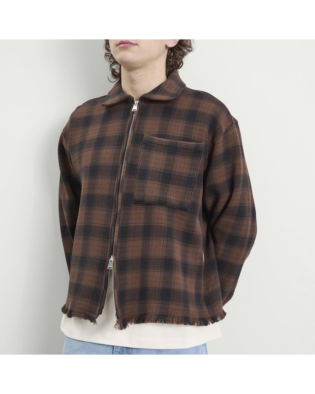 About Blank Gray Plaid Zipped Overshirt for men