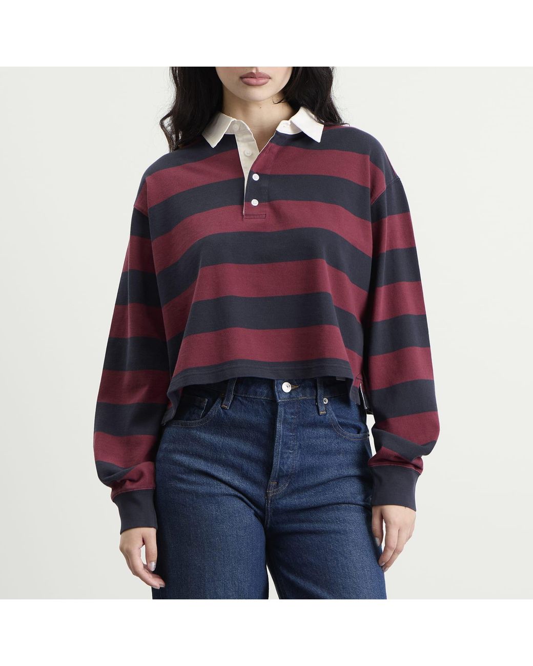 GOOD AMERICAN Purple Cropped Rugby Polo Top