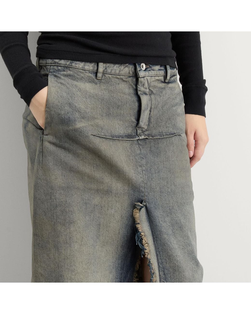 Rick Owens Gray Denim Sliced Maxi Skirt