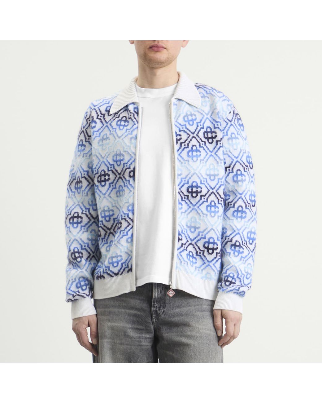 Casablanca Blue Space Dye Monogram Zip Up for men