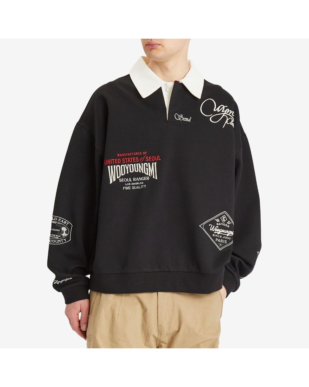 完売品 Wooyoungmi Long Sleeve Patch Polo wooyoungmi-Black-Long-Sleeve-