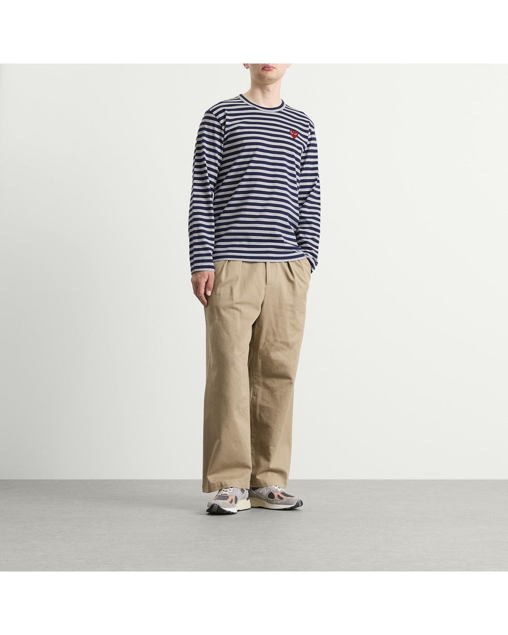COMME DES GARÇONS PLAY Blue Stripe Heart Emblem Long Sleeve T