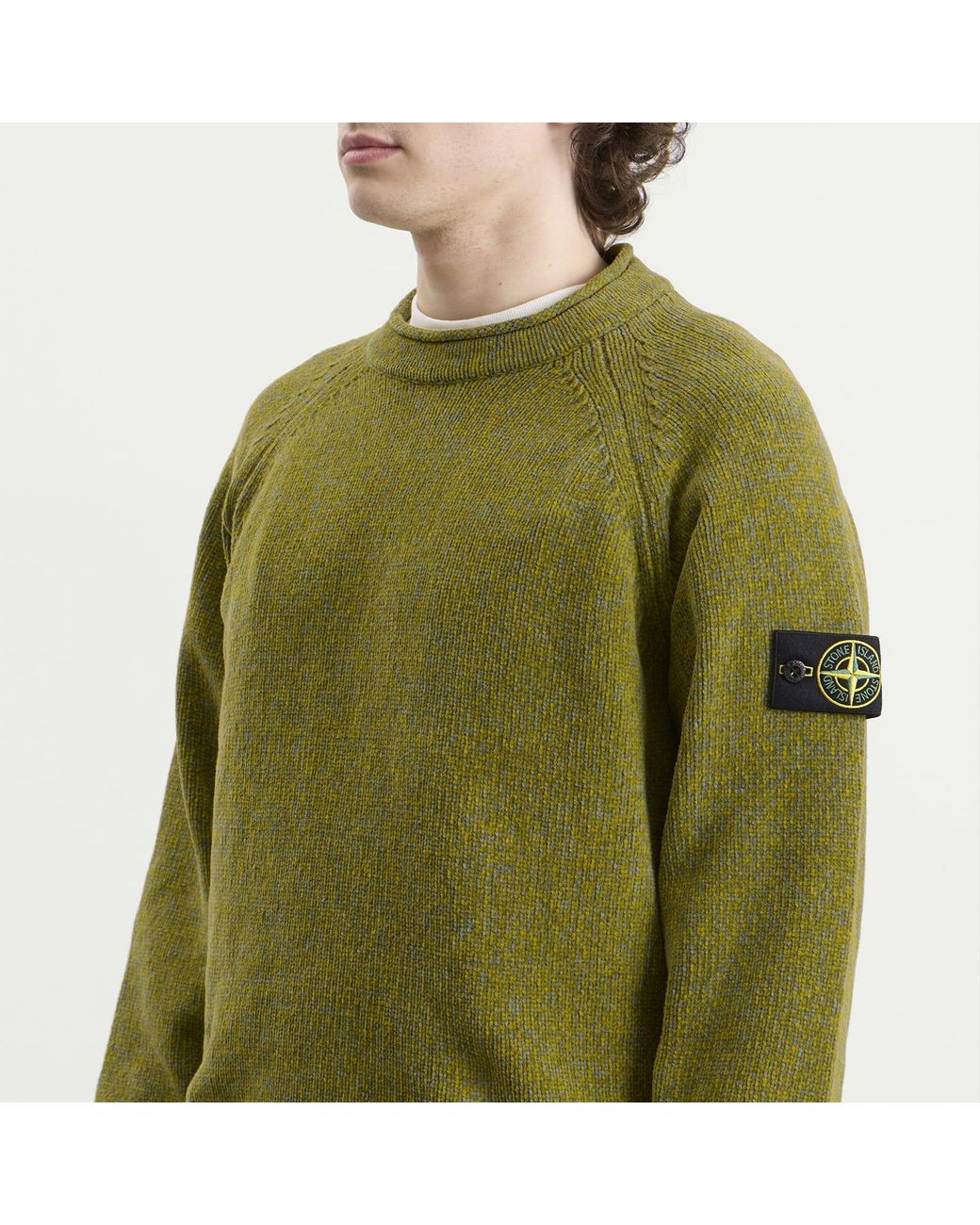 Stone Island Green Mouline Cotton Chenille Jumper for men