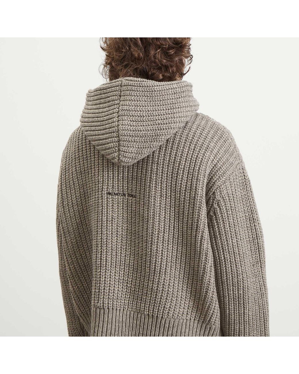 MKI Miyuki-Zoku Gray Chunky Rib Knit Hoodie for men