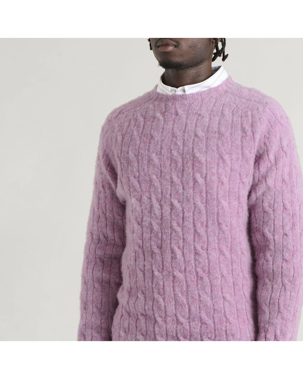 Drake's Purple Brushed Shetland Cable Jumper for men