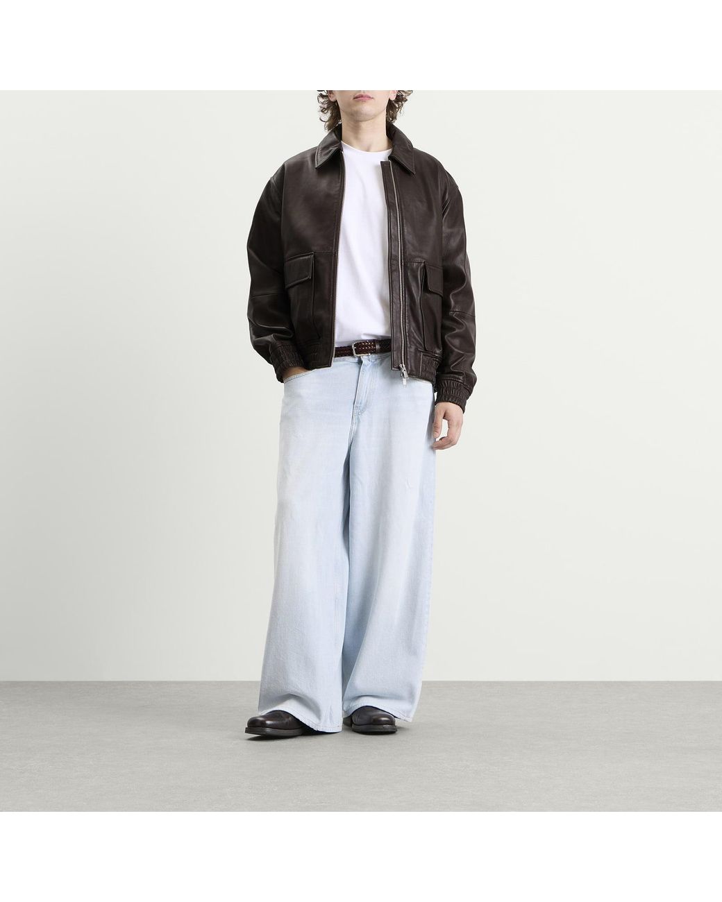 Studio Nicholson Black Piston Leather Bomber Jacket for men