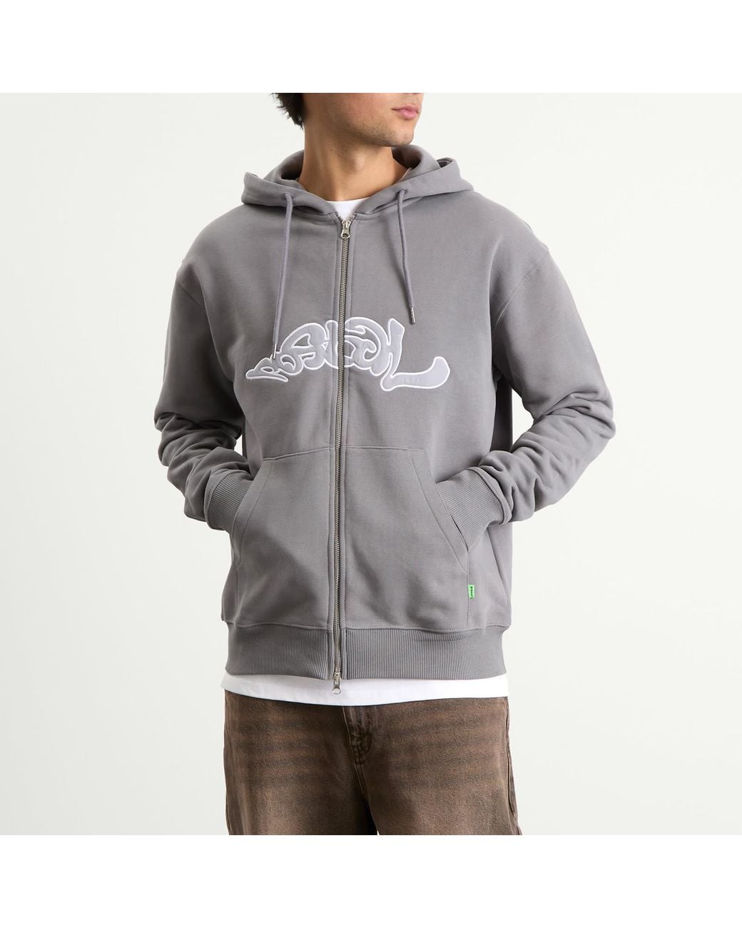 Postalco Gray Trip Applique Zip Hoodie for men