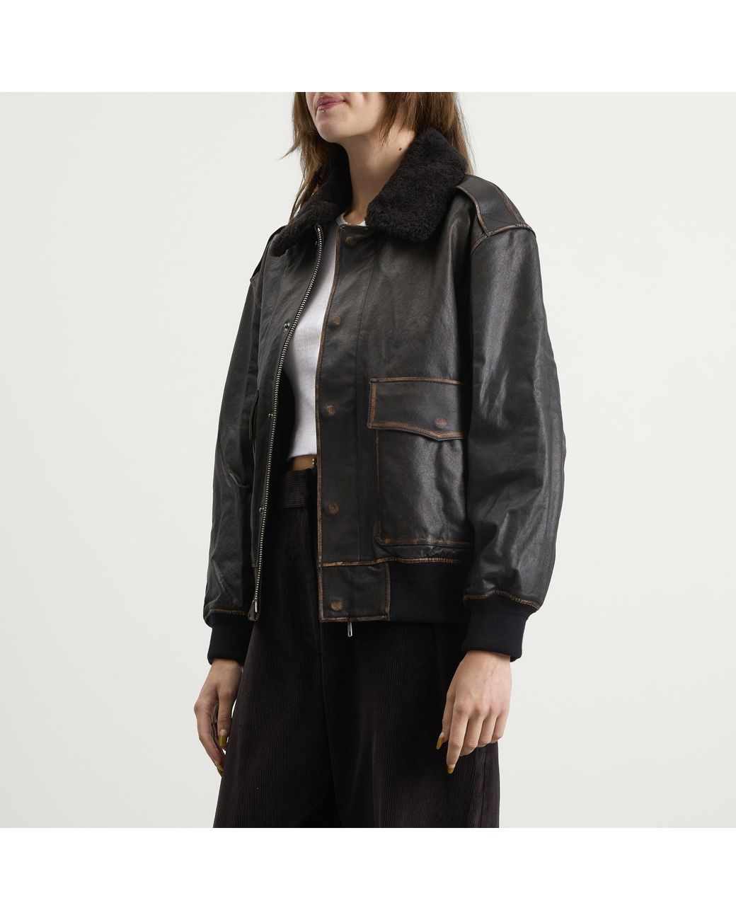 DUNST Black Detachable A-2 Leather Blouson