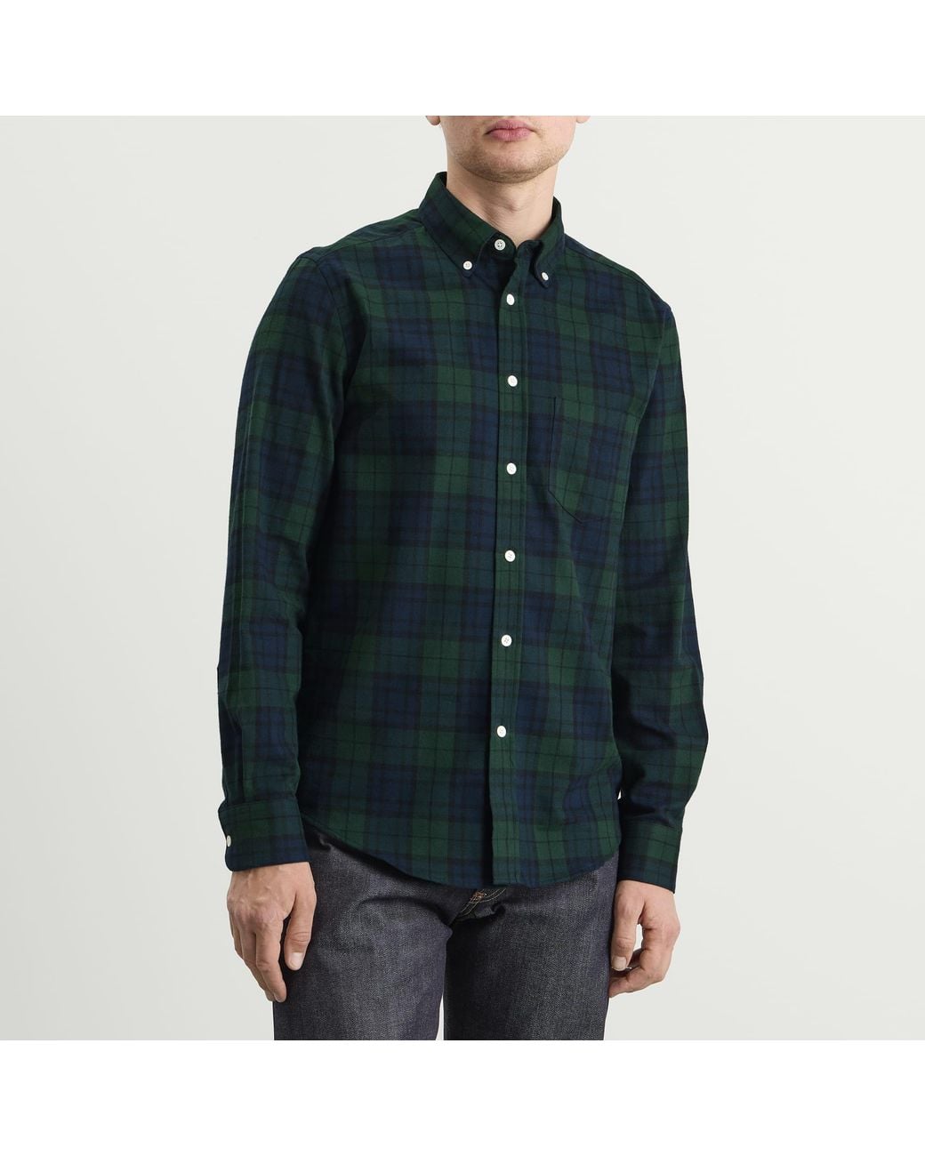 Portuguese Flannel Blue Bonfim Blackwatch Check Shirt for men