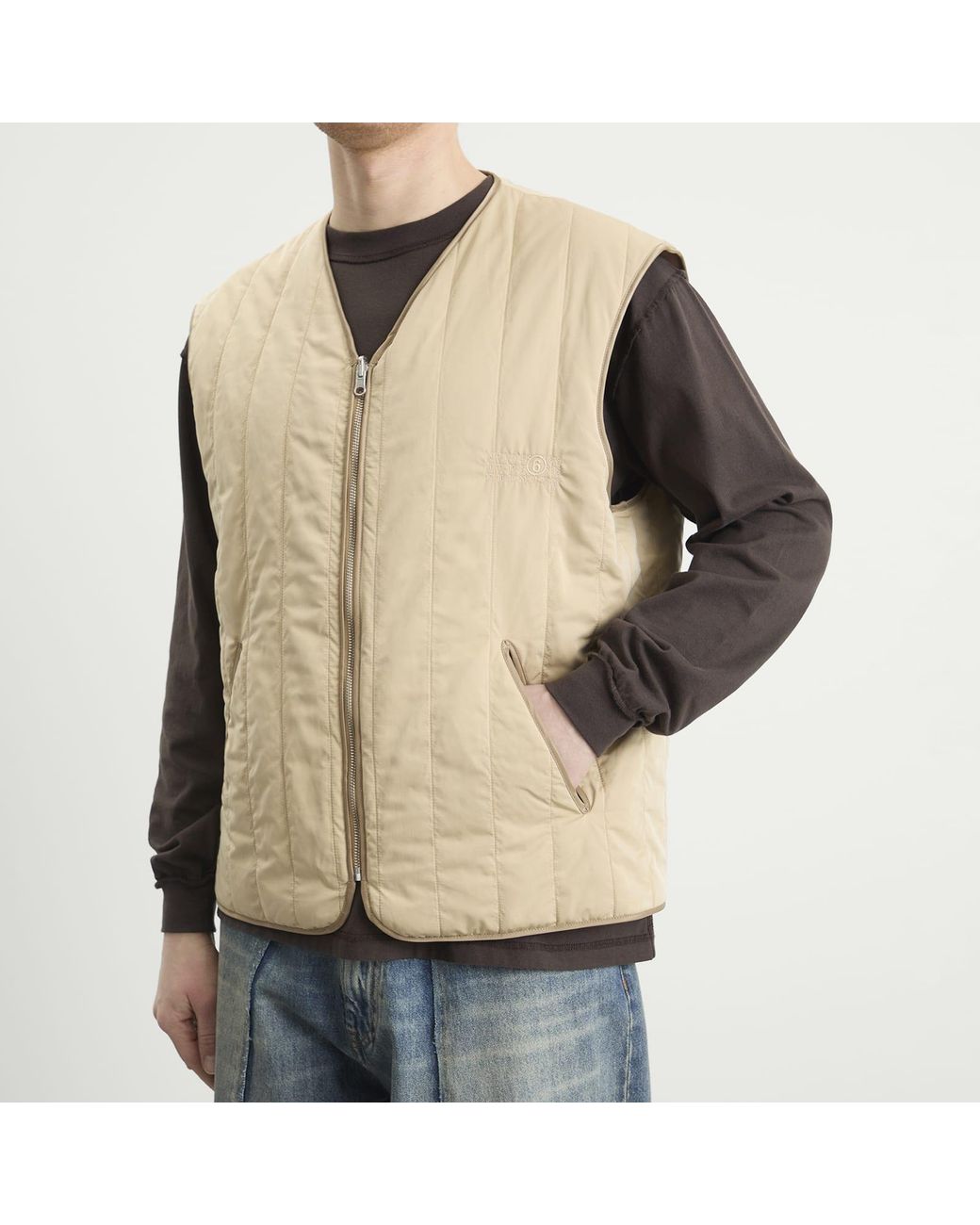Maison Margiela Natural Mm6 Light Padded Collarless Gilet for men