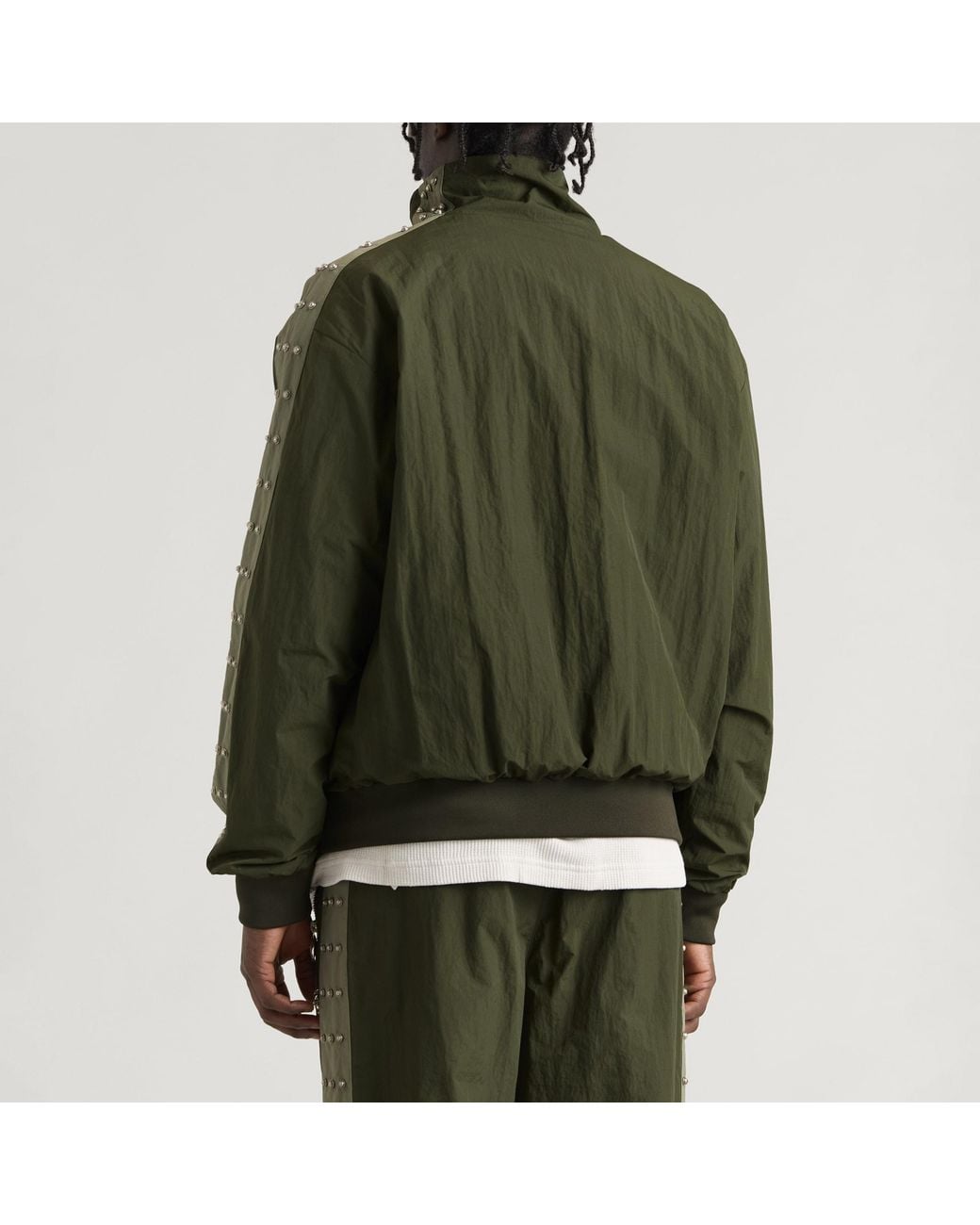 THUG CLUB Green Triple Line Stud Track Jacket for men