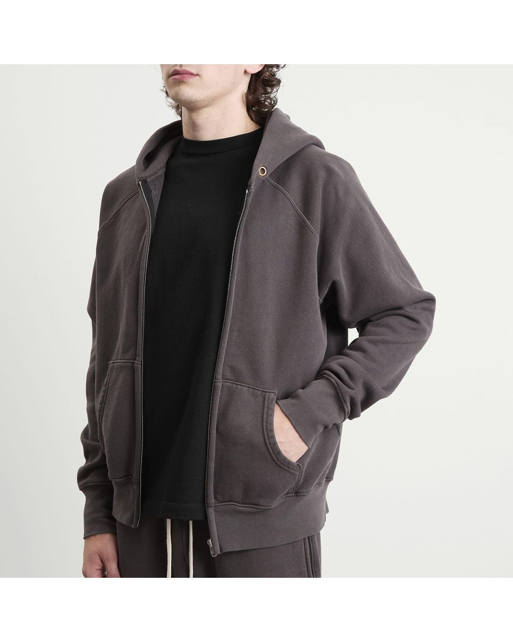 Les Tien Gray Heavyweight Raglan Zip Hoodie for men