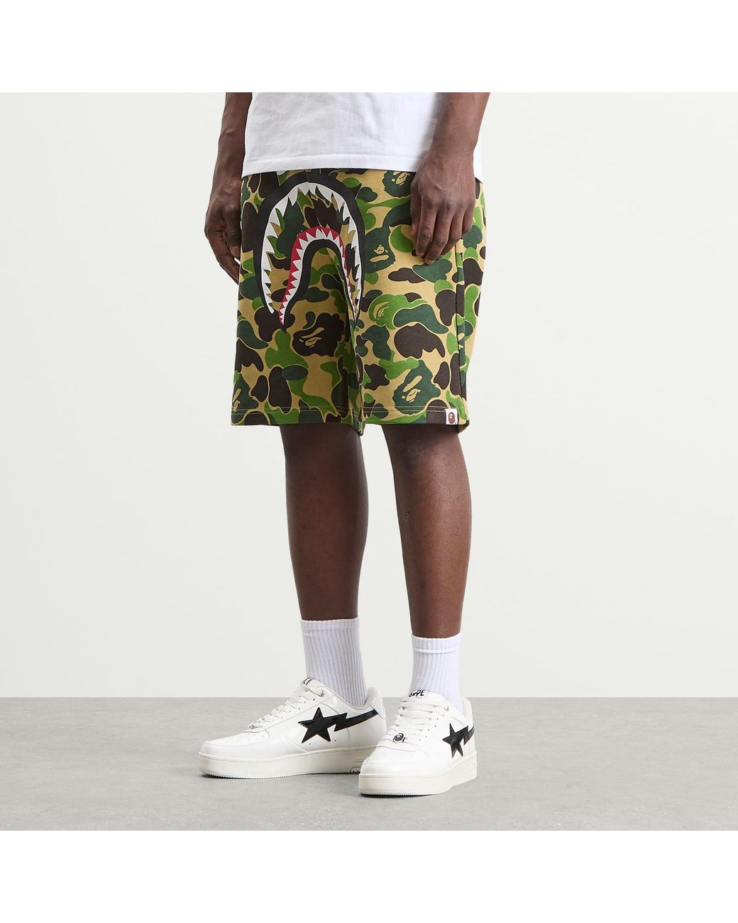 A Bathing Ape Green Abc Camo Shark Sweat Shorts for men