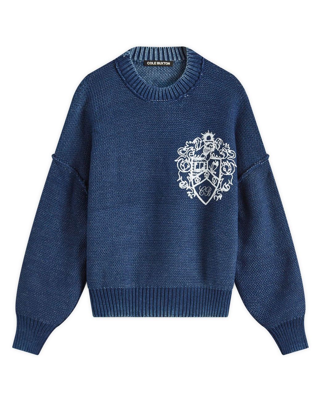 Cole Buxton Blue Collegiate Crest Knit Sweater for men