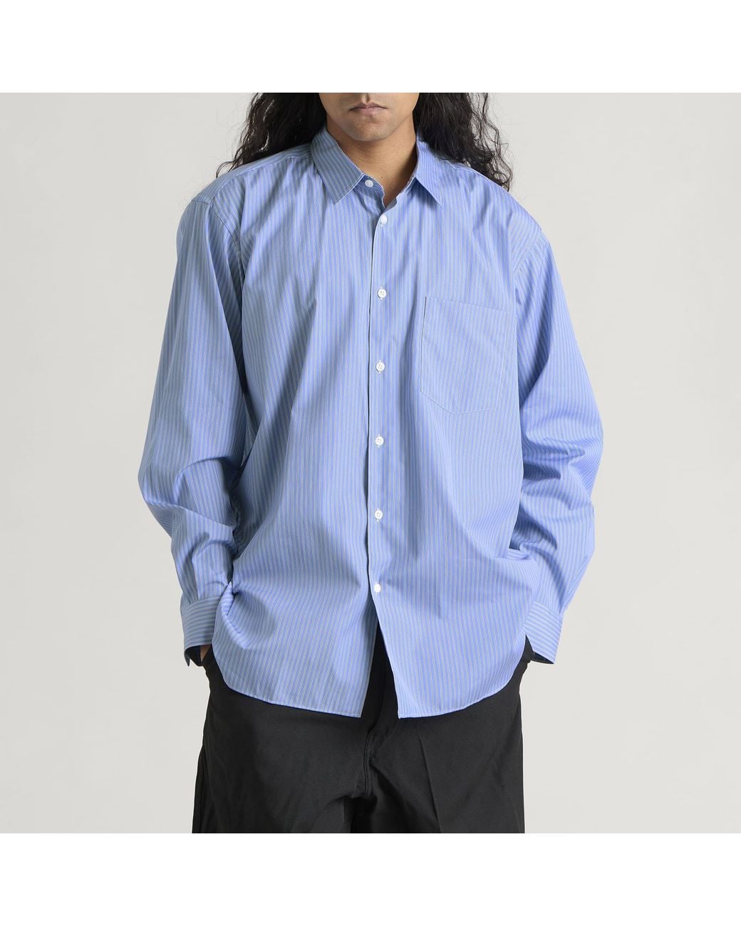 Comme des Garçons Blue Cotton Poplin Stripe Shirt for men