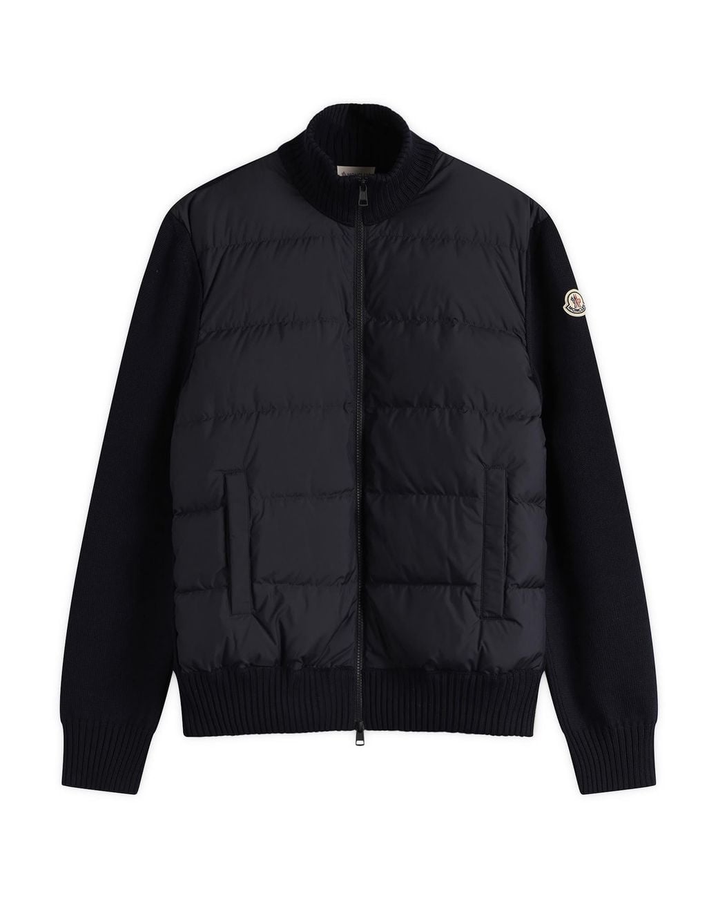 Moncler Black Hybrid Padded Front Wool Zip Jacket for men
