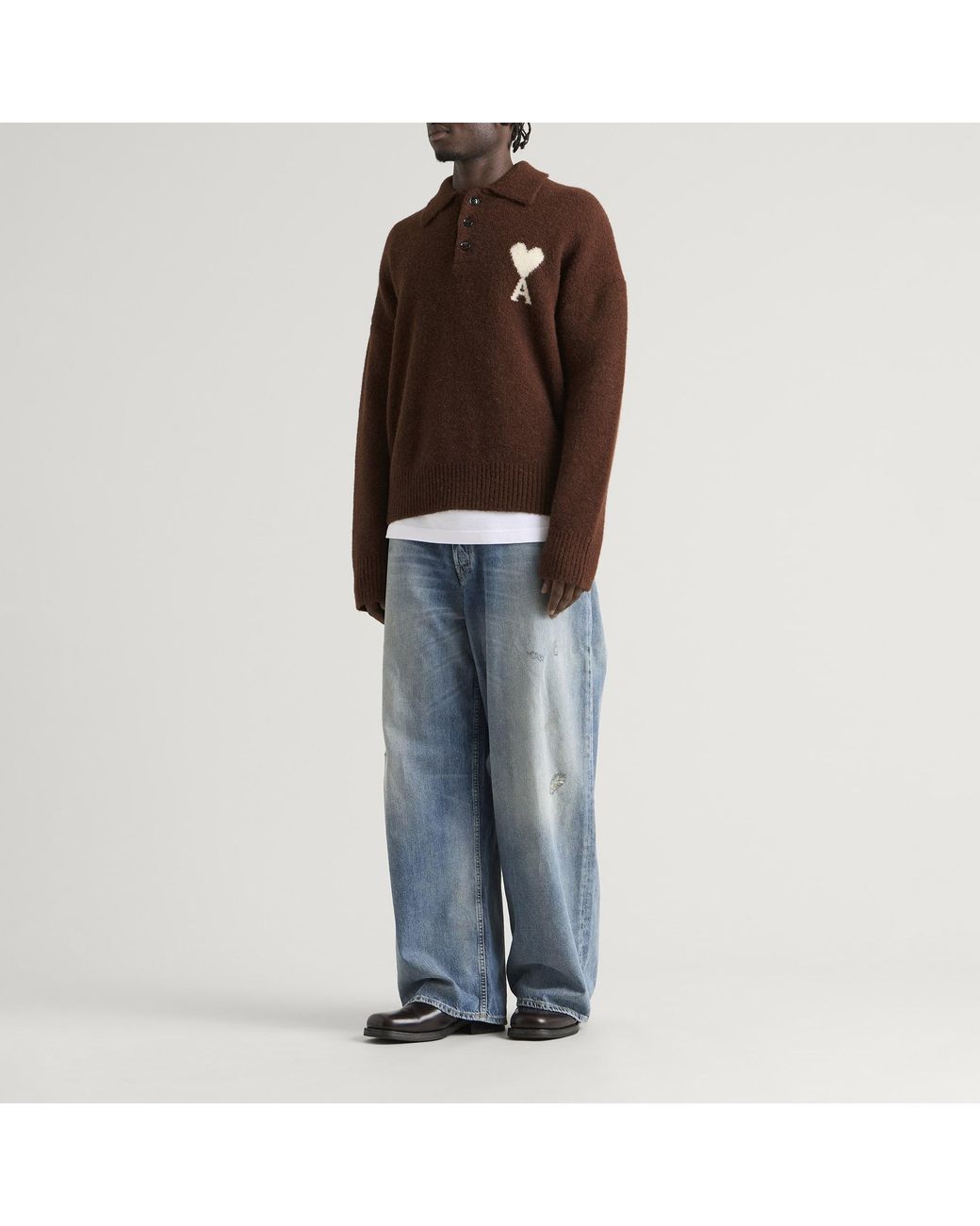 AMI Brown Contrasted Adc Polo for men