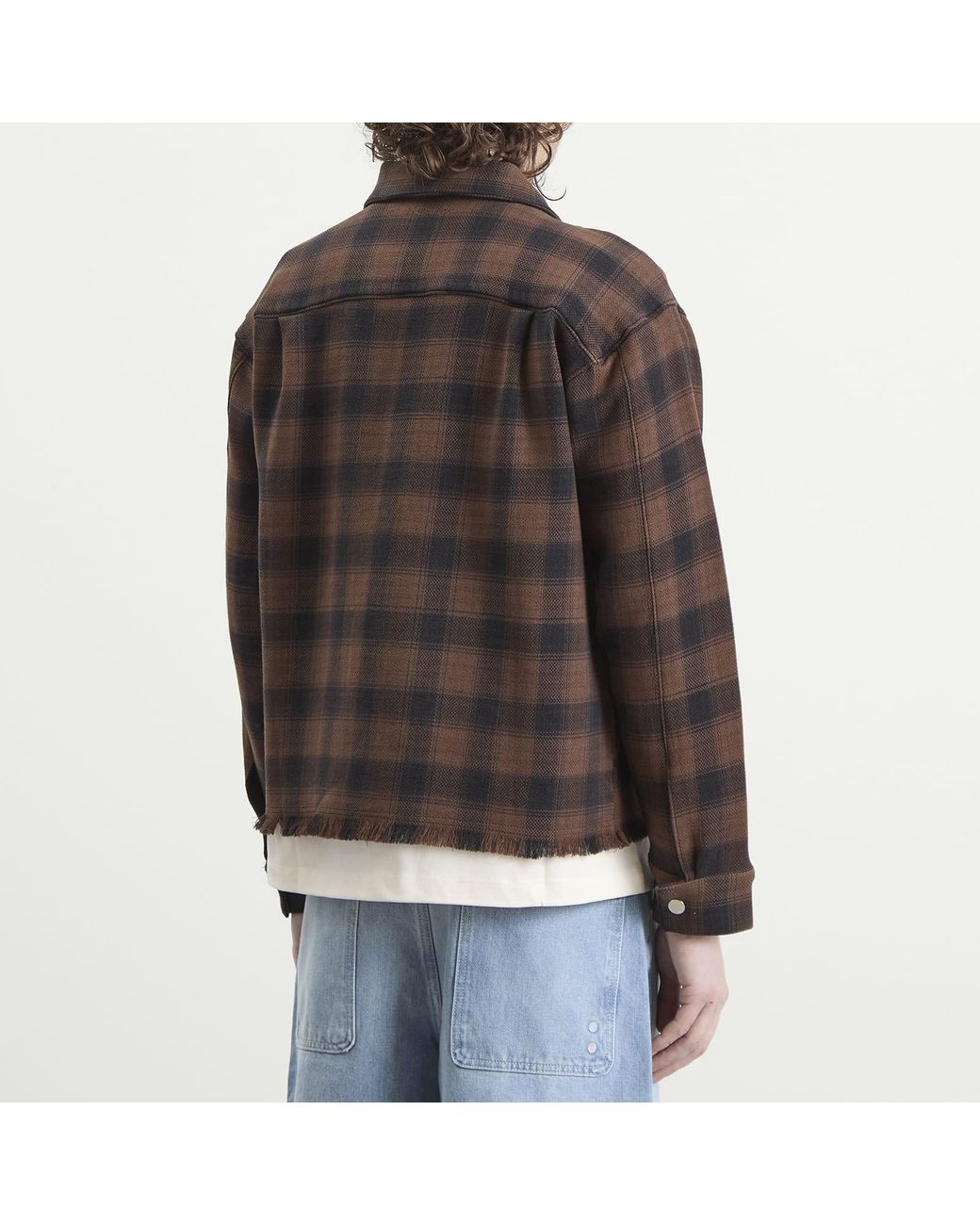 About Blank Gray Plaid Zipped Overshirt for men