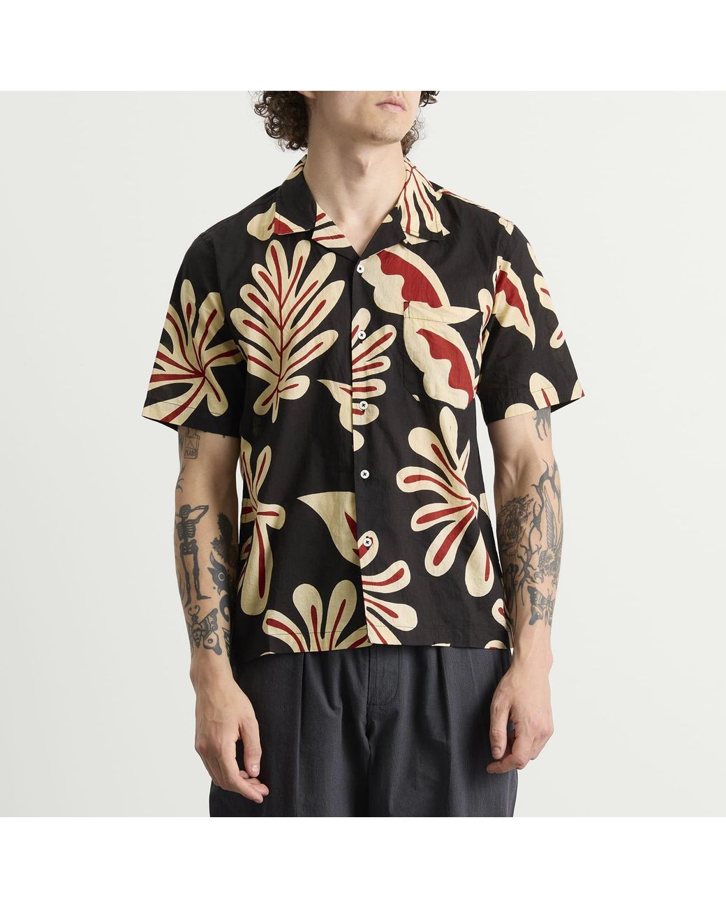 Universal Works Black Baja Print Road Shirt for men