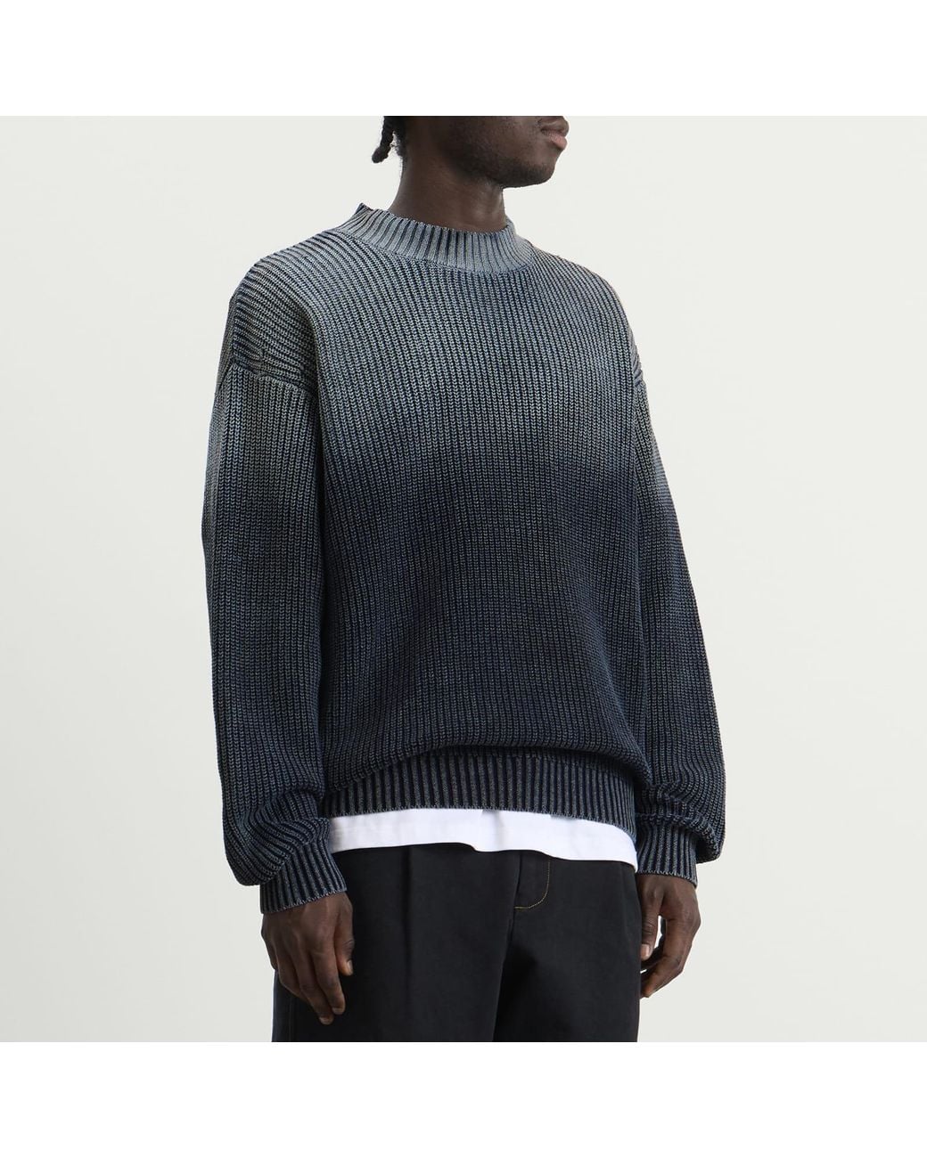 BOUND Blue Spray Wash Cropped Knit Jumper for men