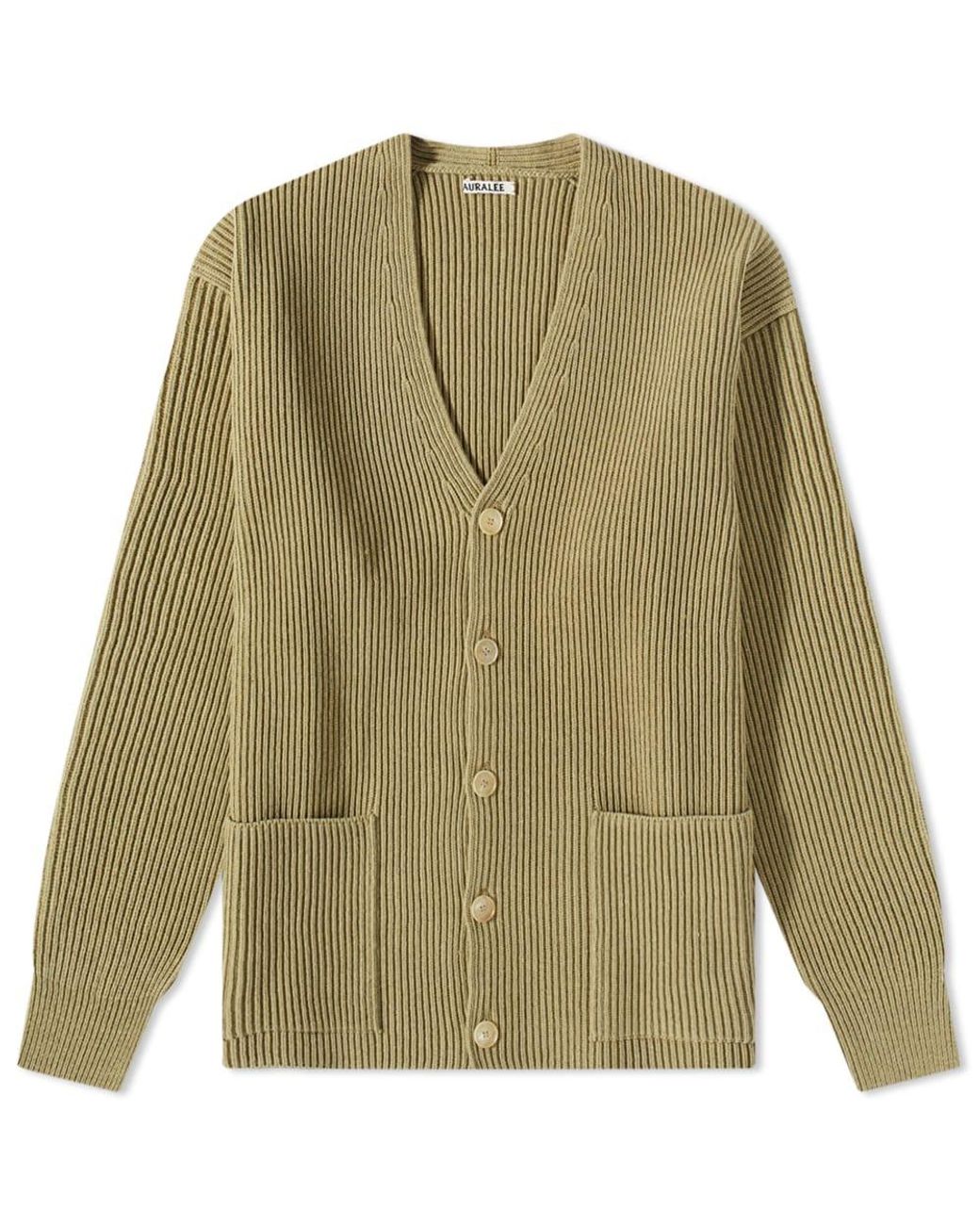 AURALEE Rib Knit Cardigan in Green for Men | Lyst