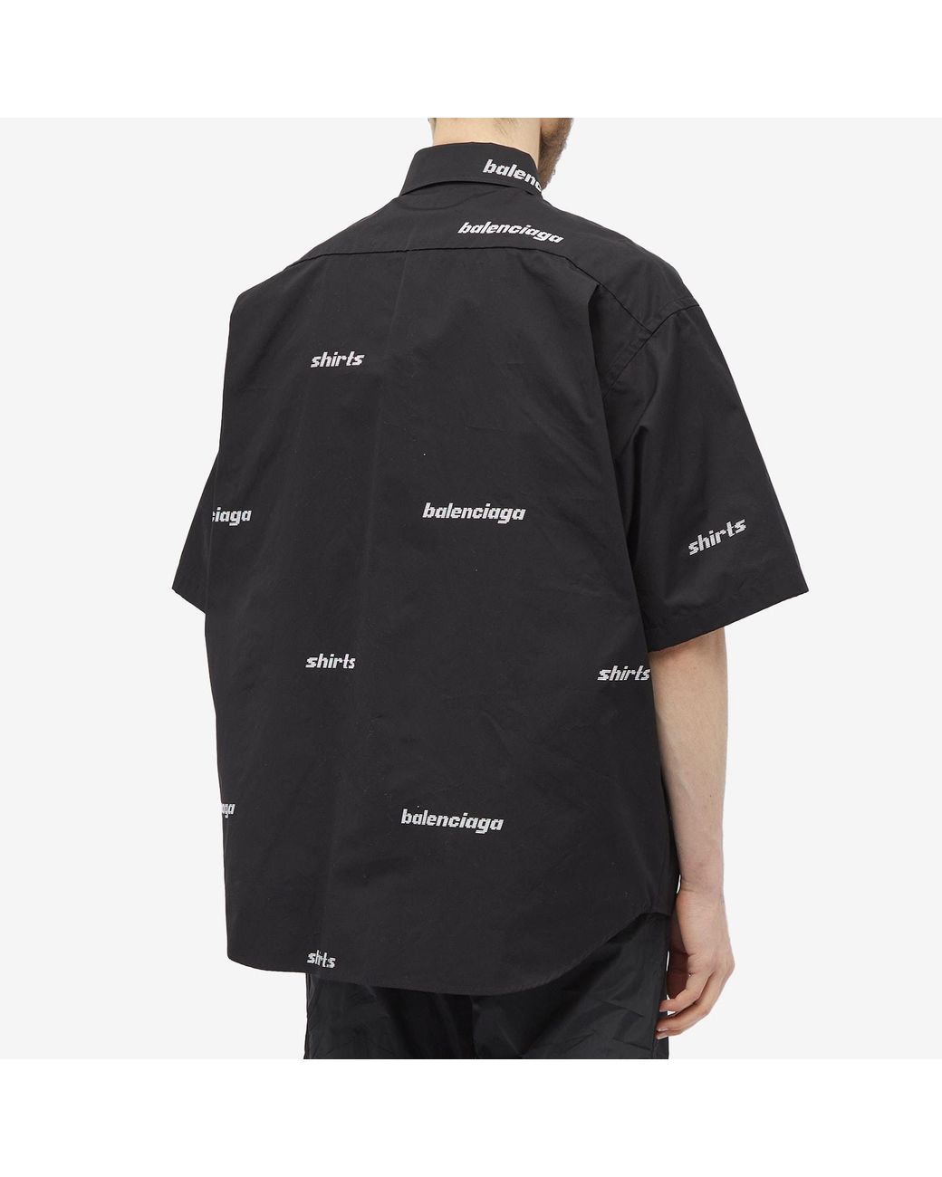 Balenciaga All Over Logo Short Sleeve Shirt in Black for Men Balenciaga All Over Logo Short Sleeve Shirt in Black for Men